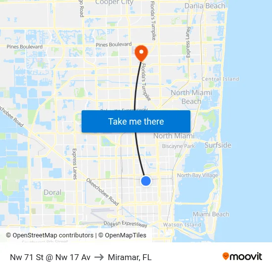 Nw 71 St @ Nw 17 Av to Miramar, FL map