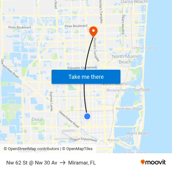 Nw 62 St @ Nw 30 Av to Miramar, FL map