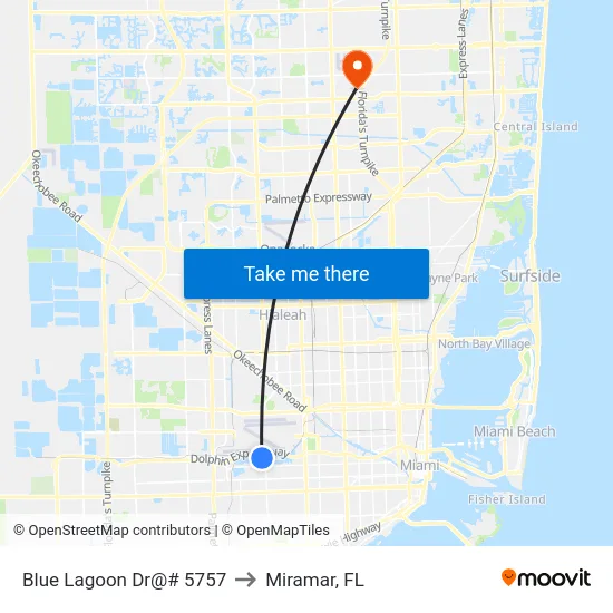 Blue Lagoon Dr@# 5757 to Miramar, FL map
