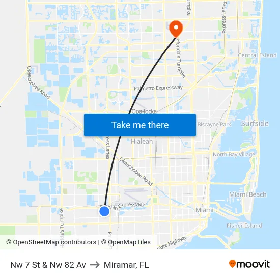 Nw 7 St & Nw 82 Av to Miramar, FL map