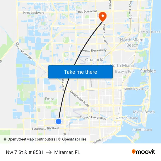 Nw 7 St & # 8531 to Miramar, FL map