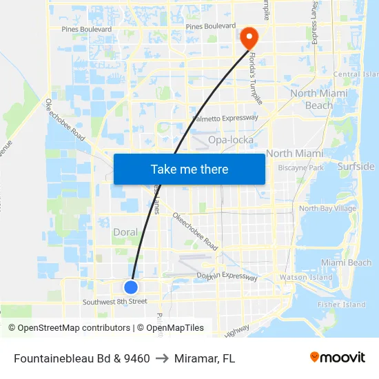 Fountainebleau Bd & 9460 to Miramar, FL map