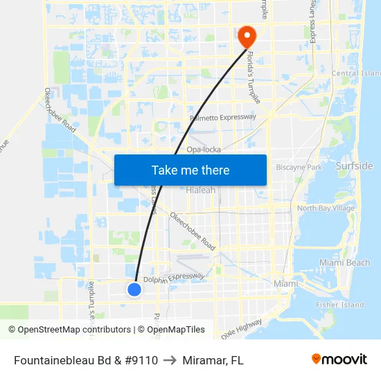 Fountainebleau Bd & #9110 to Miramar, FL map