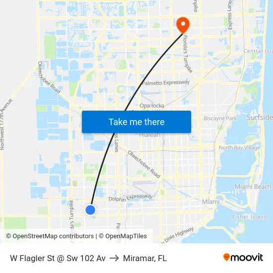 W Flagler St @ Sw 102 Av to Miramar, FL map