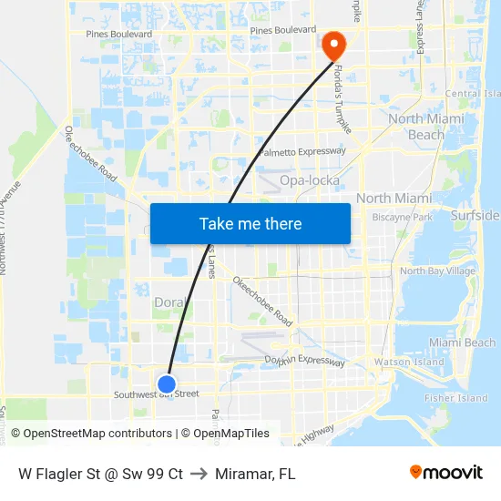 W Flagler St @ Sw 99 Ct to Miramar, FL map