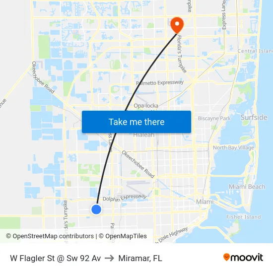 W Flagler St @ Sw 92 Av to Miramar, FL map