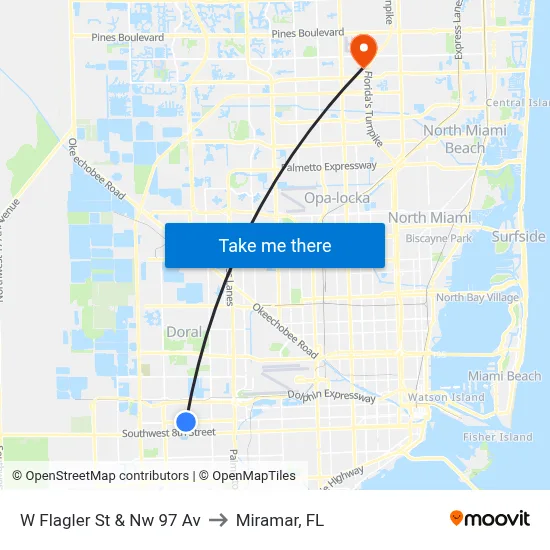 W Flagler St & Nw 97 Av to Miramar, FL map
