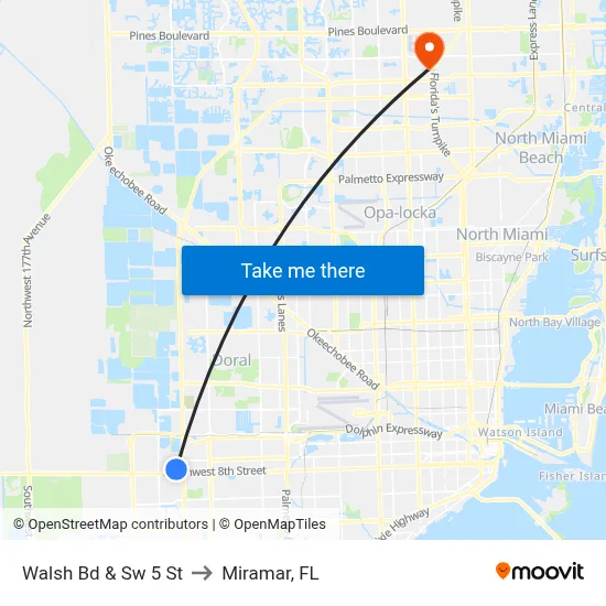 Walsh Bd & Sw 5 St to Miramar, FL map