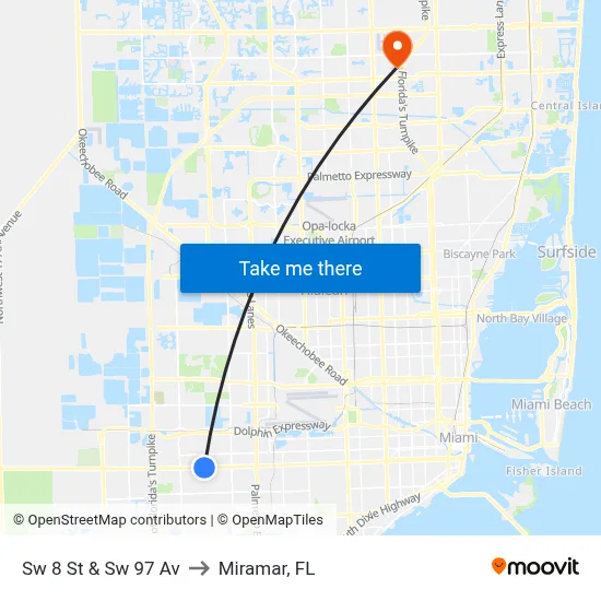 Sw 8 St & Sw 97 Av to Miramar, FL map