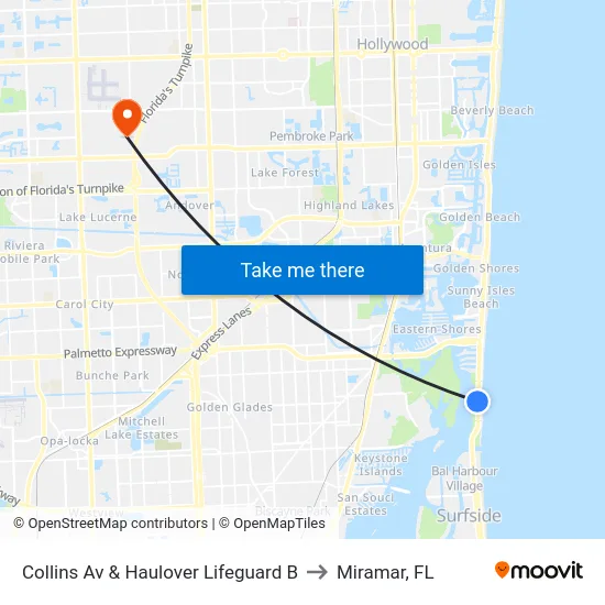 Collins Av & Haulover Lifeguard B to Miramar, FL map