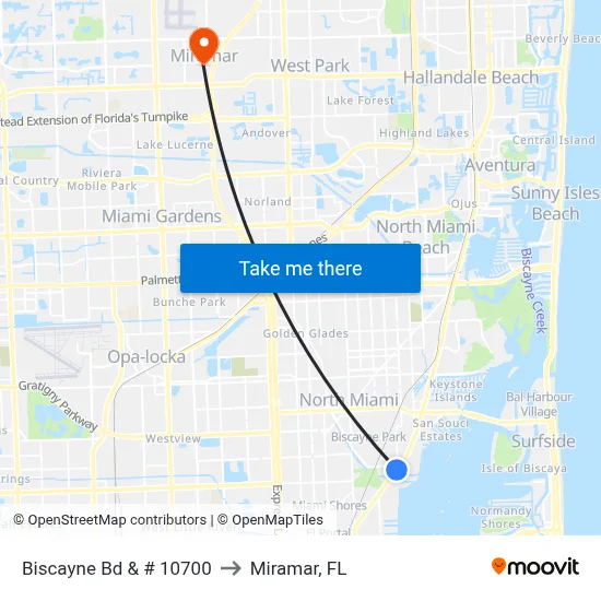 Biscayne Bd & # 10700 to Miramar, FL map
