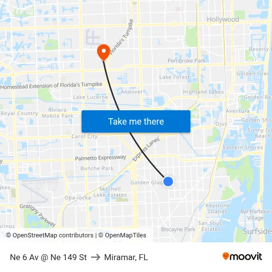 Ne 6 Av @ Ne 149 St to Miramar, FL map