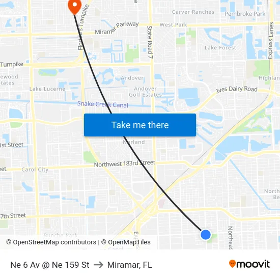 Ne 6 Av @ Ne 159 St to Miramar, FL map