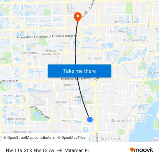 Nw 119 St & Nw 12 Av to Miramar, FL map
