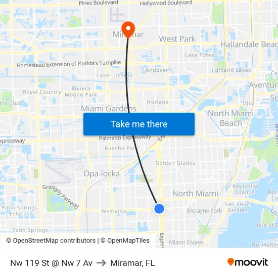 Nw 119 St @ Nw 7 Av to Miramar, FL map