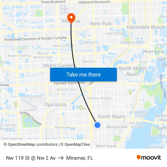 Nw 119 St @ Nw 2 Av to Miramar, FL map