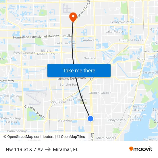 Nw 119 St & 7 Av to Miramar, FL map