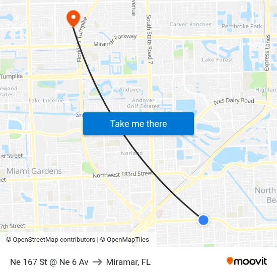Ne 167 St @ Ne 6 Av to Miramar, FL map