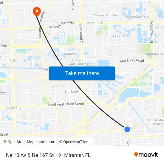 Ne 10 Av & Ne 167 St to Miramar, FL map