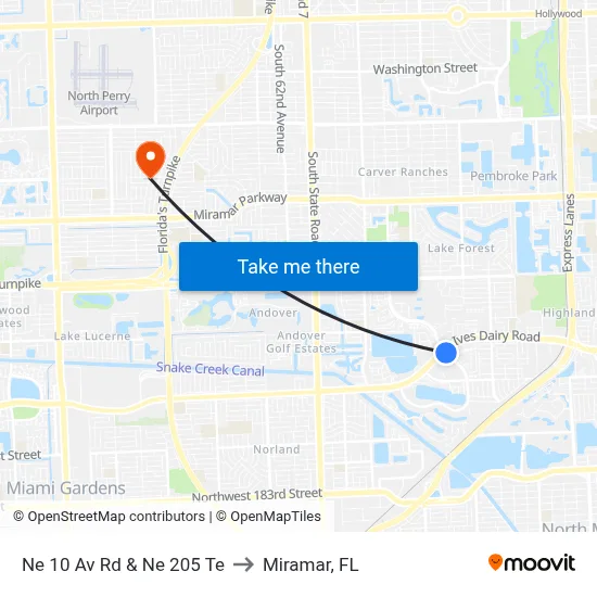 Ne 10 Av Rd & Ne 205 Te to Miramar, FL map