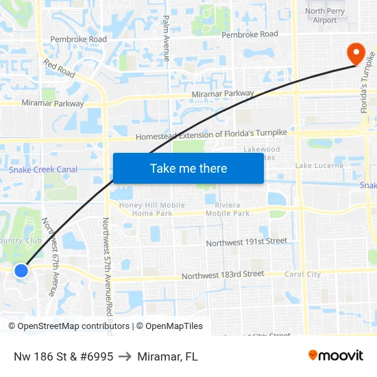 Nw 186 St & #6995 to Miramar, FL map