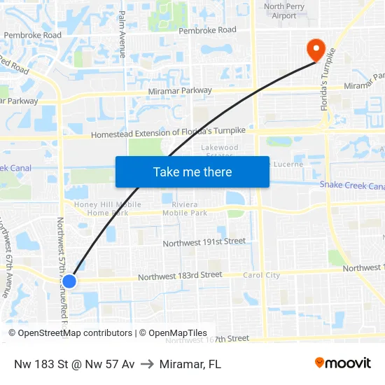 Nw 183 St @ Nw 57 Av to Miramar, FL map