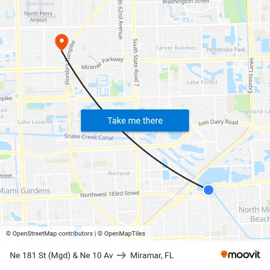 Ne 181 St (Mgd) & Ne 10 Av to Miramar, FL map