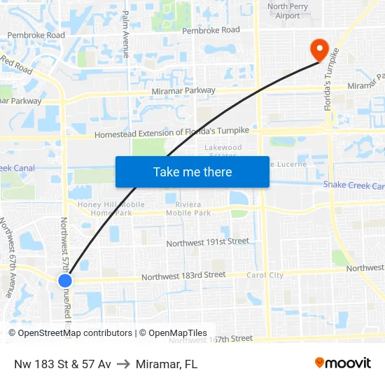 Nw 183 St & 57 Av to Miramar, FL map