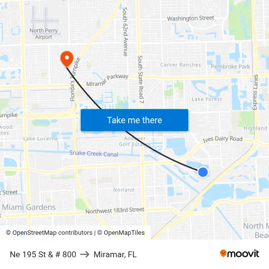 Ne 195 St & # 800 to Miramar, FL map