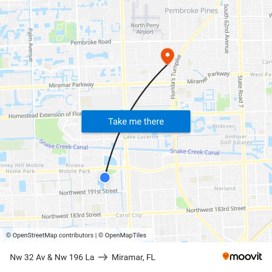 Nw 32 Av & Nw 196 La to Miramar, FL map