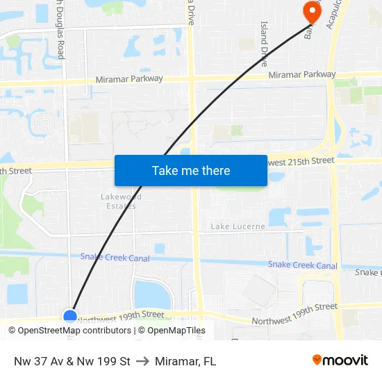 Nw 37 Av & Nw 199 St to Miramar, FL map