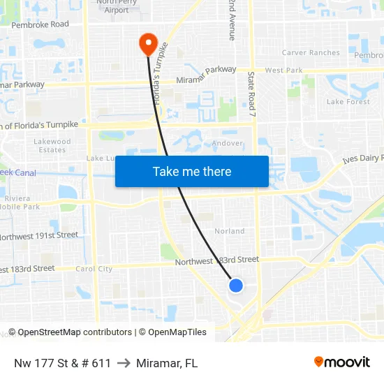 Nw 177 St & # 611 to Miramar, FL map