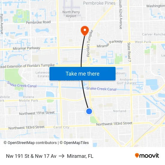 Nw 191 St & Nw 17 Av to Miramar, FL map