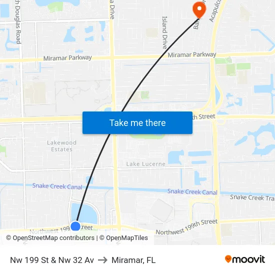 Nw 199 St & Nw 32 Av to Miramar, FL map