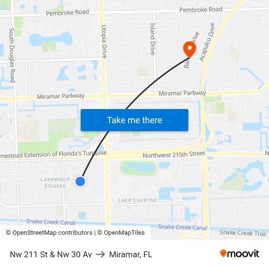 Nw 211 St & Nw 30 Av to Miramar, FL map