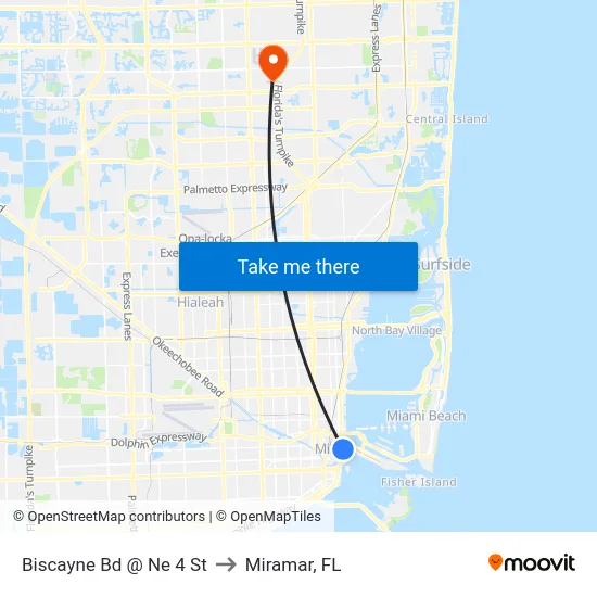 Biscayne Bd @ Ne 4 St to Miramar, FL map