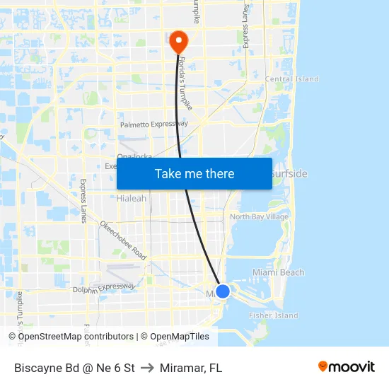Biscayne Bd @ Ne 6 St to Miramar, FL map