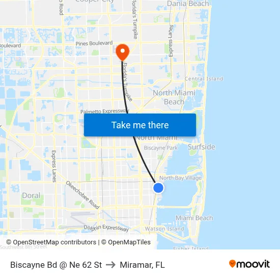 Biscayne Bd @ Ne 62 St to Miramar, FL map