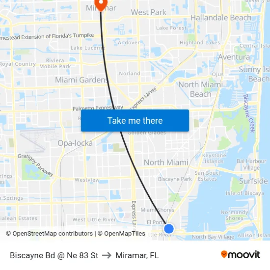 Biscayne Bd @ Ne 83 St to Miramar, FL map