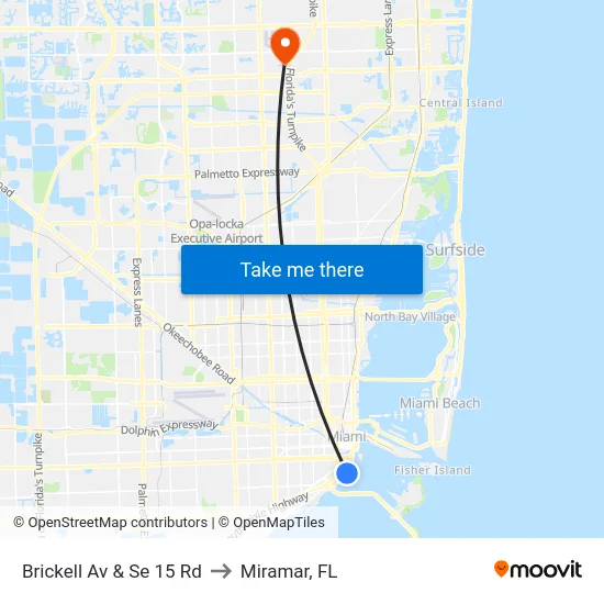 Brickell Av & Se 15 Rd to Miramar, FL map