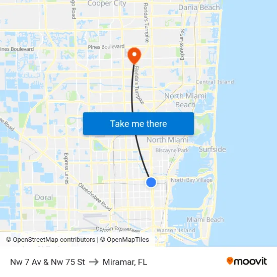 Nw 7 Av & Nw 75 St to Miramar, FL map