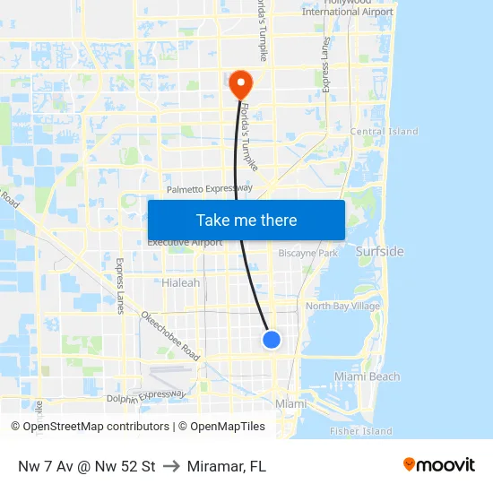 Nw 7 Av @ Nw 52 St to Miramar, FL map