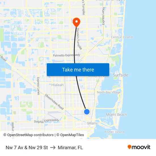 Nw 7 Av & Nw 29 St to Miramar, FL map
