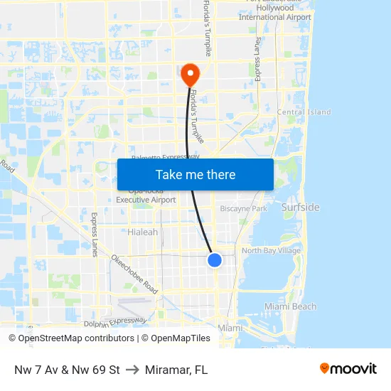 Nw 7 Av & Nw 69 St to Miramar, FL map