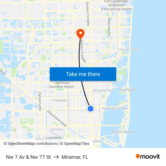 Nw 7 Av & Nw 77 St to Miramar, FL map