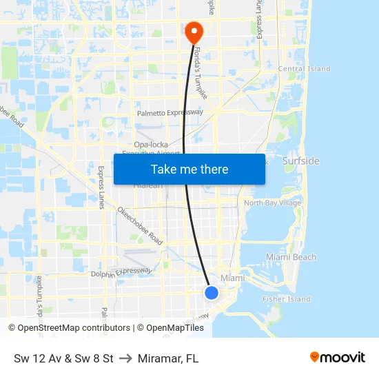 Sw 12 Av & Sw 8 St to Miramar, FL map