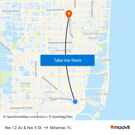 Nw 12 Av & Nw 5 St to Miramar, FL map