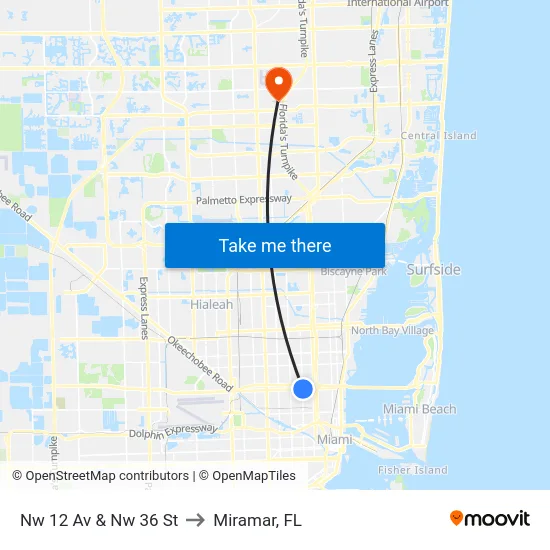 Nw 12 Av & Nw 36 St to Miramar, FL map