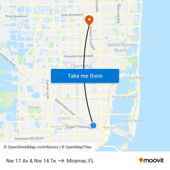 Nw 17 Av & Nw 14 Te to Miramar, FL map