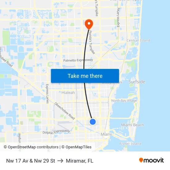 Nw 17 Av & Nw 29 St to Miramar, FL map